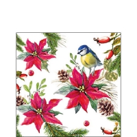 Servietten 25x25 cm - Bird On Poinsettia White