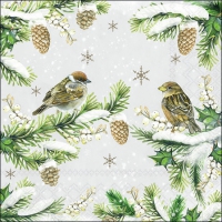 Servietten 25x25 cm - Sparrows In Snow