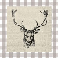 Servietten 33x33 cm - Checked Stag Head Brown