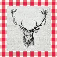 Servietten 33x33 cm - Checked Stag Head Red