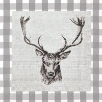 Servietten 33x33 cm - Checked Stag Head Grey