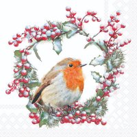 Servietten 33x33 cm - Robin In Wreath