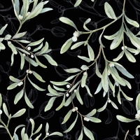 Servietten 33x33 cm - Mistletoe All Over Black