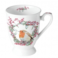 Porzellan-Tasse - Robin In Wreath
