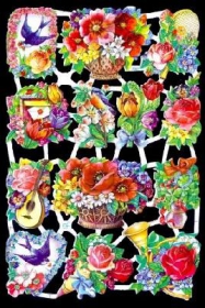 Glanzbilder mit Silber-Glimmer - verschiedene Blumen