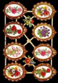 Glanzbilder mit Silber-Glimmer - acht Medaillons mit Rosen Glanzbilder mit Silber-Glimmer - acht Medaillons mit Rosen
