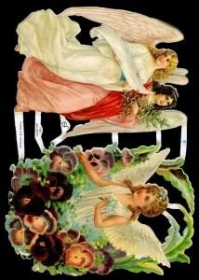 Glanzbilder mit Silber-Glimmer - 2 große Engel und ein Engel in Blumen Glanzbilder mit Silber-Glimmer - 2 große Engel und ein Engel in Blumen