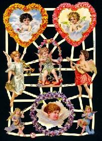 Glanzbilder - Verschiedene Engel. 2 im Kranz aus Blumen Glanzbilder - Verschiedene Engel. 2 im Kranz aus Blumen