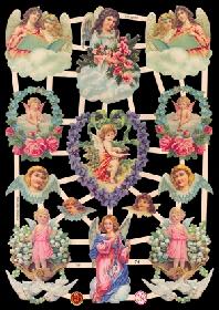 Glanzbilder - Engel mit Blumen und Wolken Glanzbilder - Engel mit Blumen und Wolken