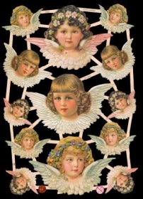 Glanzbilder mit Gold-Glimmer - 3 große und 10 kleine Engelköpfe Glanzbilder mit Gold-Glimmer - 3 große und 10 kleine Engelköpfe