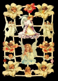 Glanzbilder mit Silber-Glimmer - Weiße Engel, unter anderem mit Blumen Glanzbilder mit Silber-Glimmer - Weiße Engel, unter anderem mit Blumen