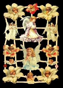 Glanzbilder - Weiße Engel, unter anderem mit Blumen Glanzbilder - Weiße Engel, unter anderem mit Blumen