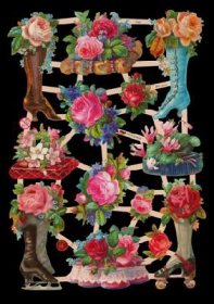 Glanzbilder mit Silber-Glimmer - 13 Bilder mit Rosen u.a. in Stiefeln