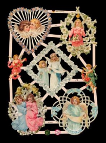 Glanzbilder mit Silber-Glimmer - 7 Engel, u.a. mit Blumenkränzen Glanzbilder mit Silber-Glimmer - 7 Engel, u.a. mit Blumenkränzen