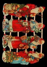 Glanzbilder mit Silber-Glimmer - 4 Weihnachtsmänner Glanzbilder mit Silber-Glimmer - 4 Weihnachtsmänner