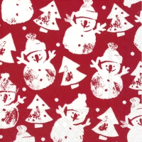 Servietten 33x33 cm - SNOWMAN STAMP red