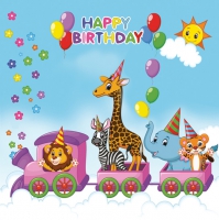 Servietten 33x33 cm - Happy Birthday Train