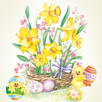 Servietten 33x33 cm - Daffodil Bunch with Happy Chicks