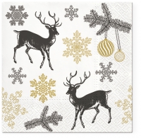 Servietten 33x33 cm - Winter Stags gold