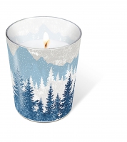 Glaskerze - Forest silhouette blue