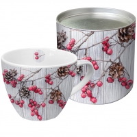 Porzellan-Tasse - Red Berries on Wood