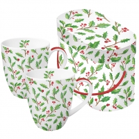 Porzellan-Henkelbecher - Set GB Aquarell Ilex