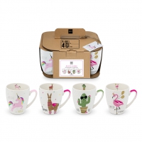 Porzellan-Henkelbecher - Pink Unicorn & Friends Set of 4