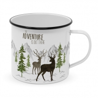 Metal Cup - Adventure Deer white Happy Metal Mug