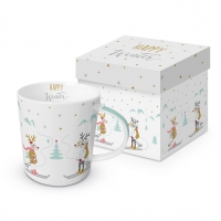 Porzellan-Henkelbecher - Skiing Deers Trend GB Porzellan-Henkelbecher - Skiing Deers Trend GB