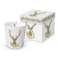 Porzellan-Henkelbecher - Green Deer Trend GB