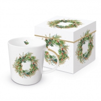 Porzellan-Henkelbecher - Christmas Hill Wreath Trend GB