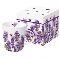 Porzellan-Henkelbecher - Bees & Lavender Trend