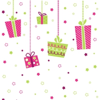 20 Servietten 33x33 cm - X-Mas Flying Gifts pink/grün