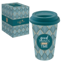 Porzellan Mug To-Go 350ml - GOOD THINGS TAKE TIMES