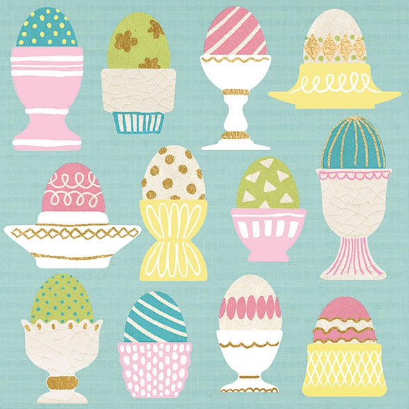 Servietten 33x33 cm - Eggs In Cups Aqua