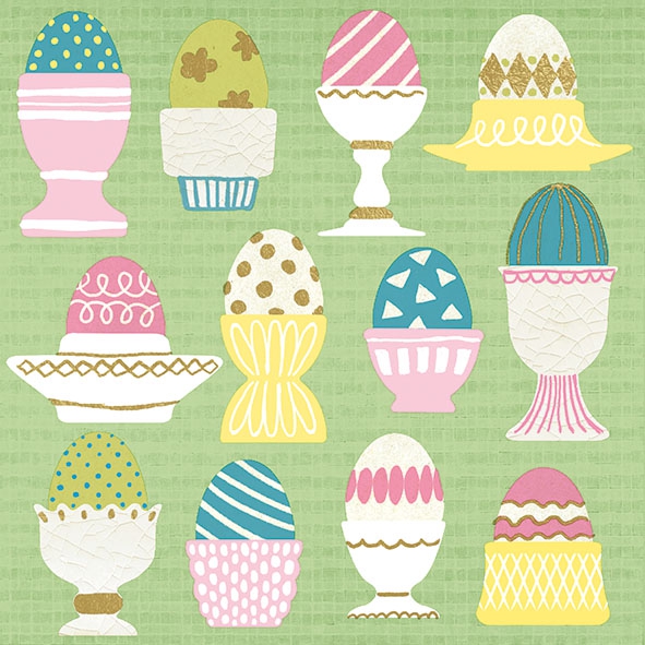 Servietten 33x33 cm - Eggs In Cups Green
