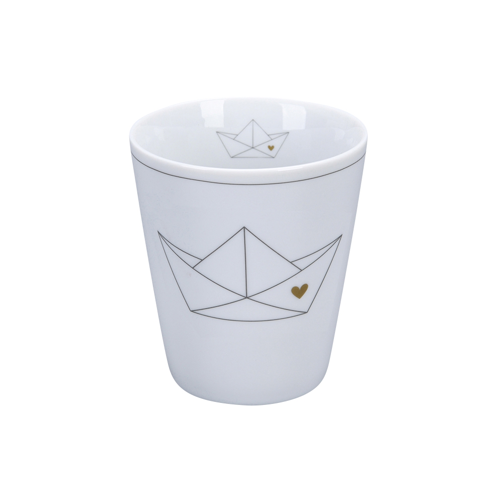 Porzellan-Becher -  Paperboat with heart  