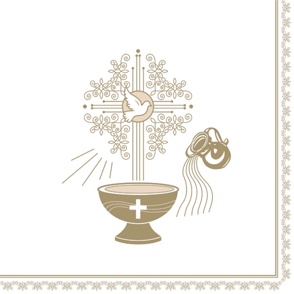 Servietten 33x33 cm - Christening Motive Gold and Ecru